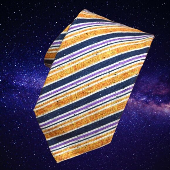 $570 ITALO FERRETTI Navy Blue Striped Handmade Silk Linen Neck Tie Italy XL - Picture 3 of 16